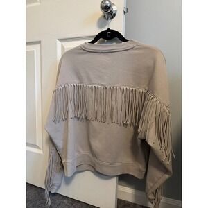 GAP Women Beige Fringe Sweatshirt Pullover Crew Neck Long Sleeve Casual Size M